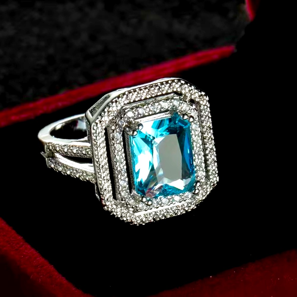 Rectangular Ocean Blue Topaz Ring